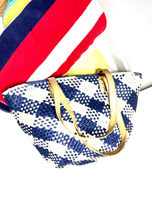 Cartera Azul y Beige